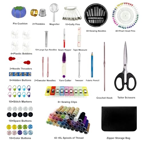 HYHJMISTY Sewing kit, Needle and Thread Kit for Sewing, 186 Pcs Sewing Accessories for Travel, Home, School and DIY Gift, Needles, Scissors, 43XL Thread Spools - color: 43 Color