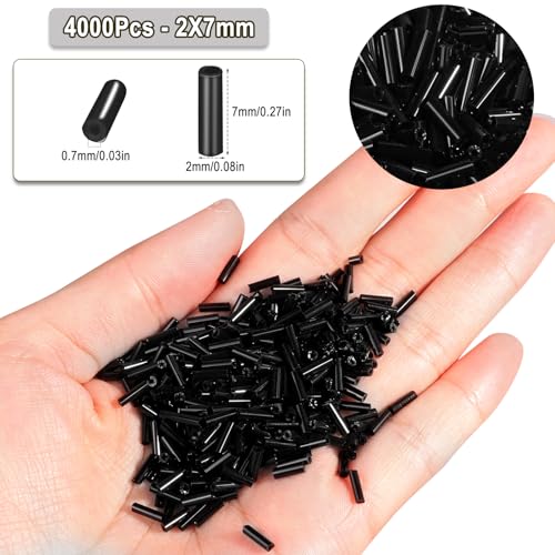 4000pcs Black Bugle Beads Bulk -Embroidery Beads,Long Tube Bead for Jewelry Making, Bracelet Necklaces Supplies,Craft DIY(7x2mm) - color: Black