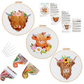Louise Maelys 3 Pack Highland Cow Embroidery Kit for Beginners Floral Art - color: Animals-9