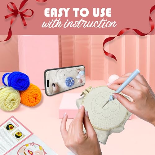 SEREDH Punch Needle Kit for Beginners Adults Easy Needle Punch Embroidery Set Including Threader Instruction Fabric Hoop Yarn Coaster DIY Making Kit Supplies,Set of 8 Flower Art Crafts Gifts - color: Flower