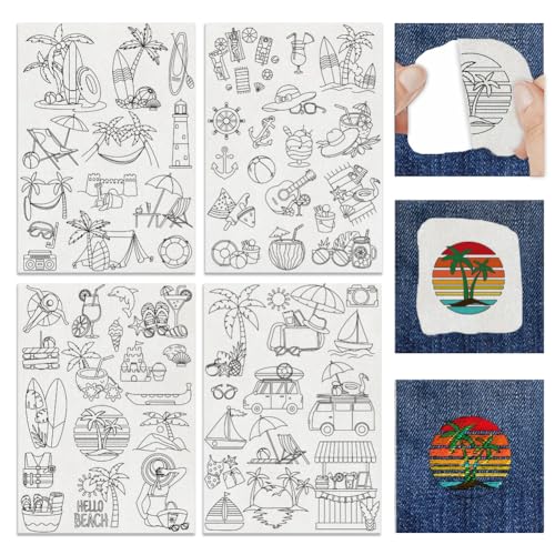 INFUNLY Beach Themed Water Soluble Embroidery Patterns Coconut Tree Submarine Rudder Wash Away Stabilizer for Embroidery Lemon Juice Car Lighthouse Hand Sewing Stabilizers for Hand Sewing Lovers - color: Summer Beach
