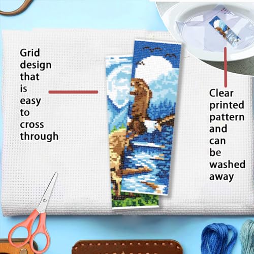 FREEBLOSS 6 Set Cross Stitch Bookmark Kit 11 CT Stamped Cross Stitch Kit DIY Embroidery Bookmark Kits for Adult Beginners with Instructions, Nature Scenery Pattern, 6 x 20 cm/8" x 2.4" - style: Natural Zoo Animals