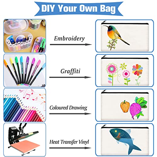 ZeeDix Small Canvas Zipper Pouch for Makeup Pencil Travel Storage 8.3x5 In - color: White, style: 24 Pcs