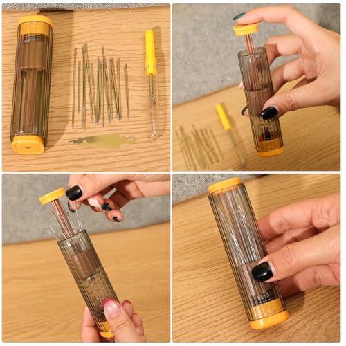 1 Set Pop-up Magnetic Sewing Needle Storage Boxes Portable Embroidery Needle Case DIY Handicrafts Sewing Tool Accessories (Yellow) - color: Yellow