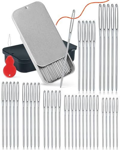 FIVEIZERO 80 PCS Large-Eye Blunt Needles,8 Sizes Stainless Steel Yarn Knitting Needles,Sewing Needles,Crafting Knitting Weaving Stringing Needleswith Threaders for Finishing Off Crochet Projects CJ - color: 80