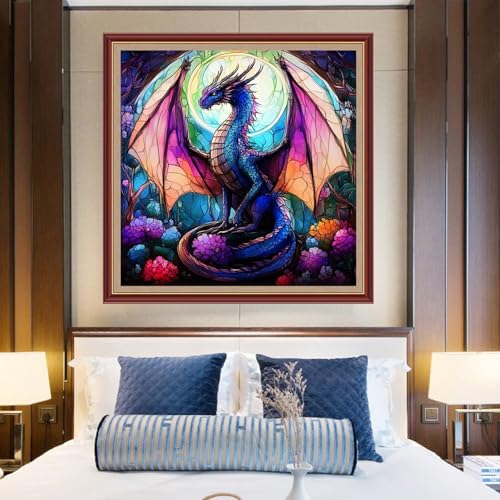 Funchey Counted Cross Stitch Kits for Adults Needlepoint Kits Unprinted Cross Stitching Embroidery Kit 11CT Cross Stitch Supplies&Magic Dragon Flower 18x18 inch - color: DIYCrafts02