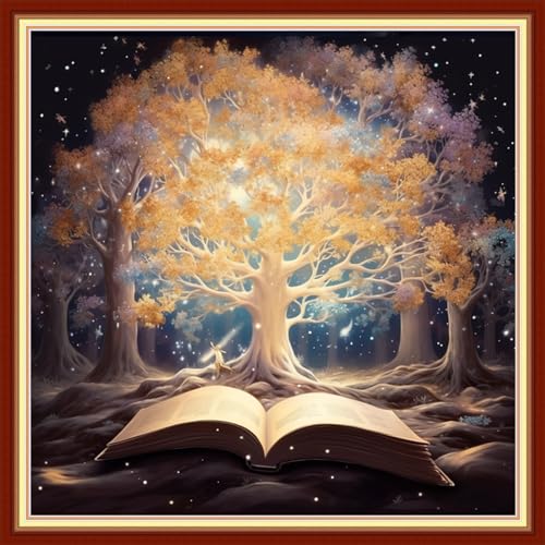 Funxvoot Stamped Cross Stitch Kits Beginners Full Range of Embroidery Kits for Adults 11CT Embroidery Patterns Needlepoint Kits Printed Cross Stitch Kits - (Book Trees 18x18 inchs) - color: Cross Stitch Kits 31