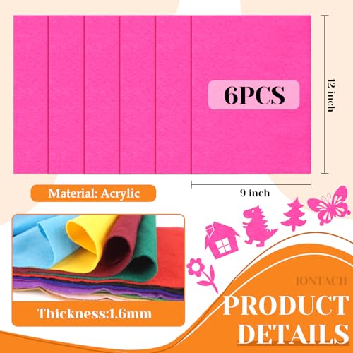IONTACH 9" X 12" Soft Felt Sheets 1.6mm Thick (6 Packs, Hot Pink) - color: Hot Pink