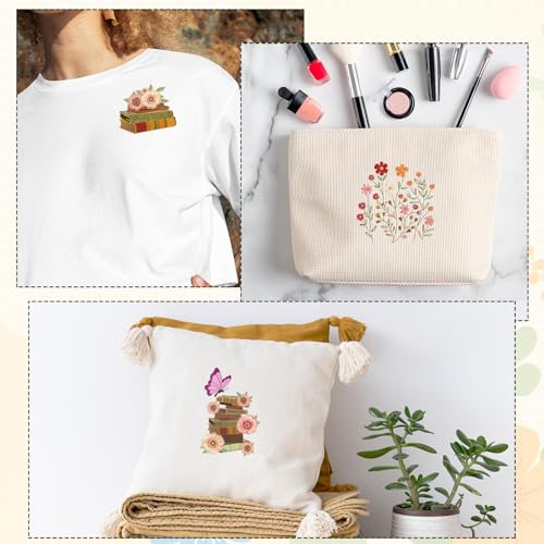 Water Soluble Embroidery Patterns Stabilizers - Rngmsi 2 Sheets Book Lover Stick and Stitch Embroidery Pattern Wash Away 14 Pcs Cat Flower Transfer Papers for Hand Sewing - color: Book Lover
