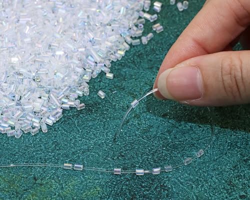 Glass Bugle Tube Mini Seed Beads 1400Pcs/30g 2 * 3mm Small Craft Loose Spacer Beads for DIY Bracelets Necklace Earring Jewelry Making (White) - color: White