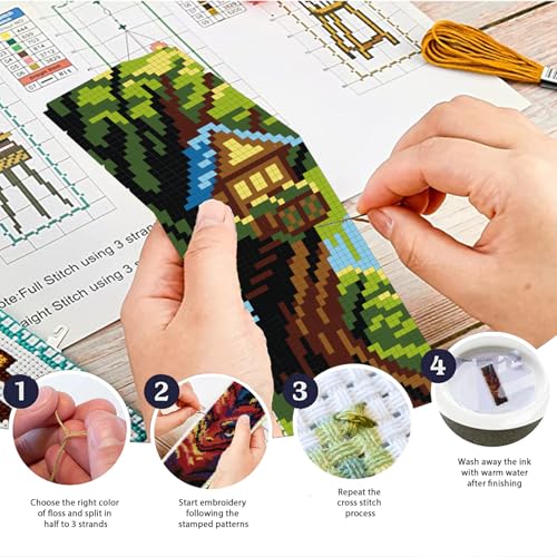 ACRNIGHEET 6 PCS Cross Stitch Bookmark Kit DIY Bookmarks Cross Stitch Kits Stamped Embroidery Bookmarks for Adults Beginners Fantasy Pattern Bookmarks with Instructions Hand Craft Gift, 7.87''x2.36'' - style: Classic