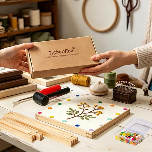 12pcs Stretcher Bars for Needlework, 3 Sizes Wooden Canvas Needlepoint Stretcher Bars with 100 Thumb Tacks, Hammer, Pry Tool for Needlepoint Embroidery Stitch Frame Set Bundle with Crafts - size: Large - 8 12 16 inch