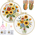 ERKOON Embroidery Kit for Beginners Adult, 2 Set Flower Cross Stitch Set Include Embroidery Cloth Hoops Threads for Craft Lover Hand Stitch with Embroidery Skill Techniques (Sunflower) - color: Sunflower