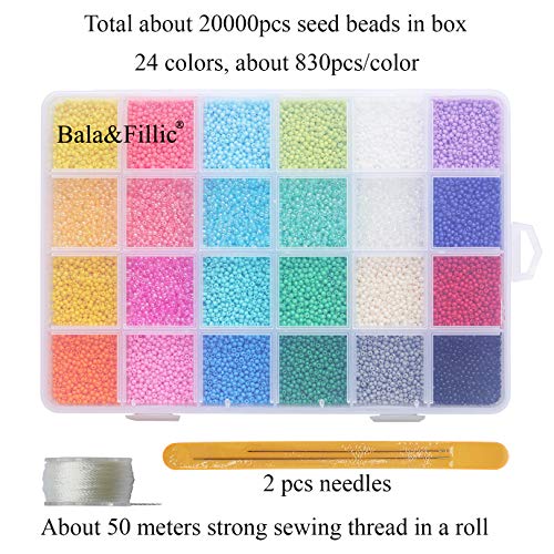 Bala&Fillic 2mm Round Size Almost Uniform 12/0 Glass Seed Beads About 20000pcs in Box Multicolor Seed Beads for Jewelry Making (About 850pcs/Color, 24 Colors) - color: 24 Colors Lot 1