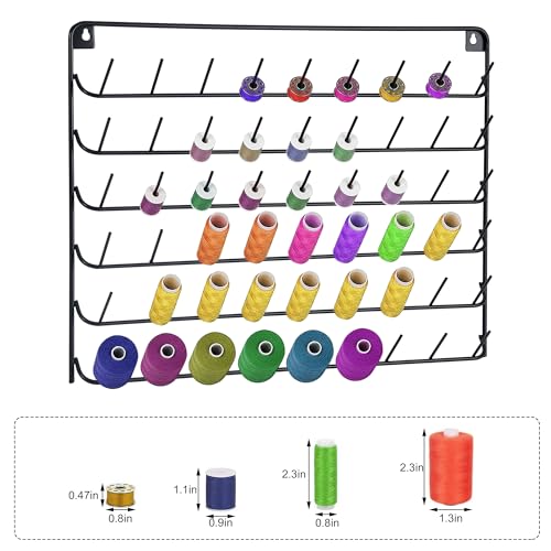 2 Pack Thread Holder Wall Mount - 54 Spool Sewing Thread Organizer - Black - color: Black