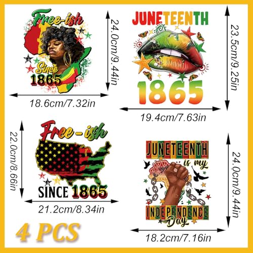Juneteenth Iron on Transfers for T-Shirts, Free-ish Since 1865 DTF Transfers Ready to Press 4PCS Black History Stickers Vinyl Decals Iron on Patches for Clothing Tote Bag Hat Gift DIY Craft Decoration - color: Juneteenth B