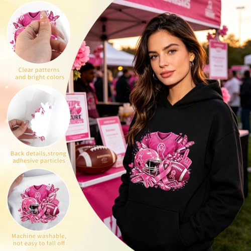 20 Pcs Breast Cancer Awareness Iron on Transfers for T-Shirts Pink Football - color: Pink Football