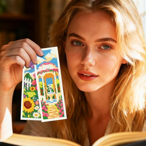 INFUNLY 6 Set Colorful Garden DIY Cross Stitch Bookmark Kits for Adults Rose Sunflower Counted Cross Stitch Kit with Instruction Flowers Stamped Embroidery Bookmark Kit for Book Lovers Readers Gift - style: Garden