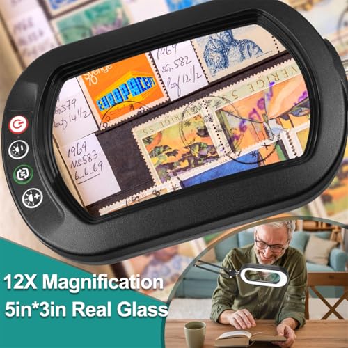IVMAIE 12X Magnifying Glass with Light, Rectangle Real Glass Lens - color: Black, size: 12X