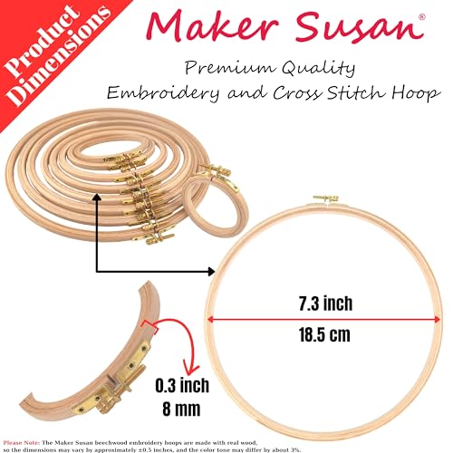 Maker Susan 7.3" Wood Embroidery Hoop, Round Beechwood Cross Stitch Hoop with Adjustment Brass Screw, Cross Stitch Hoops and Frames, Suitable for Embroidery, Craft Sewing (7.3 inch) - style: 7.3 inch