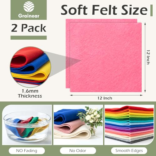 Azalea Pink Soft Felt Sheets for Crafts, 12" x 12", 1.6mm Thick, 2 Pcs - color: Azalea Pink