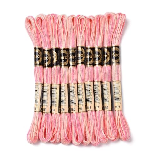 10 Skeins Pink 0.5mm 6-Ply Polyester Embroidery Floss Cross Stitch Threads Segment Dyed Gradient for DIY Craft Hand Sewing Knitting DIY Crafts Jewelry Making 8.75 Yards(8m)/Skein - color: Pink