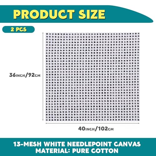 Knitgrip 2 Pack 40 x 36 Inches Needlepoint Canvas, 13 Mesh, Pure Cotton - size: 40 x 36 Inches