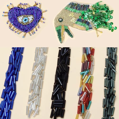 2000pcs Glass Bugle Beads, Tube Beads Bulk, Mini Long Tiny Small Waist Loose Spacer Embroidery Beaded for Bracelets Jewelry Making Sewing, Crafts, 2×6mm, True Red - color: True Red