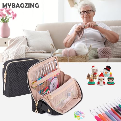 MYBAGZING Ergonomic Crochet Hook Set with Case 14 Sizes 2mm-10mmCrochet Kit - color: Black, size: Case (14 Crochet Hooks)