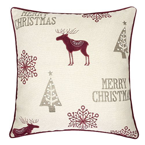 Embroidery Velvet Throw Pillow Cover, Merry Christmas Series Reindeer Tree Luxury Soft Fuzzy Cozy Warm Slik Decorative Gift Square Couch Cushion Pillow Case 20 x 20 Inch, Cover Only - color: Reindeer