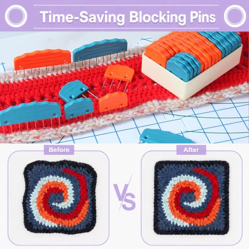 20pcs Knit Blocking Pin Kit, Knit Blockers Combs for Crochet Knitting Blocking Board Mats, Knit Blocking Pins for Crochet Projects Sewing Lace Needlework Projects Tool (Orange Blue) - color: Orange Blue