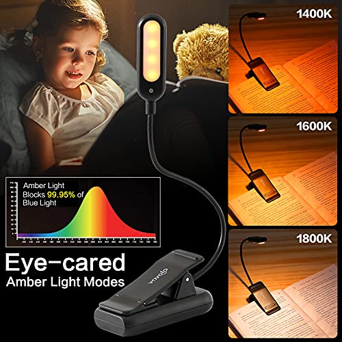 VAVOFO Amber Rechargeable Book Lights, Blue Light Blocking Reading Lights, 7 LEDs Eye Care 9 Colors 9 Brightness Clip On for Bookworms with Power Indicator Lasting 70h (2-Pack, Black) - size: 2-Pack Black