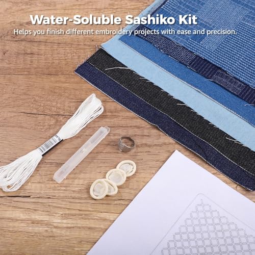 DORMIYA Sashiko Kit for Beginners, Water-Soluble Sashiko Thread and Needles Set, Pure Fabric Sashiko Stencil Kit, Versatile Sashiko Supplies, Embroidery Transfer Templates for DIY Crafts - color: Style 2