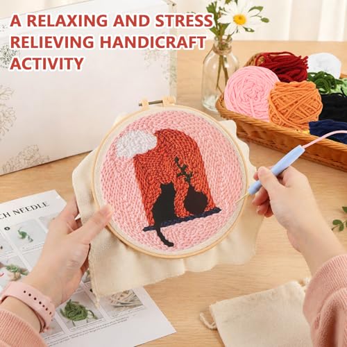 DIY Punch Needle Kit for Adult Beginners, A Cat on the Windowsill - size: Cat Pattern