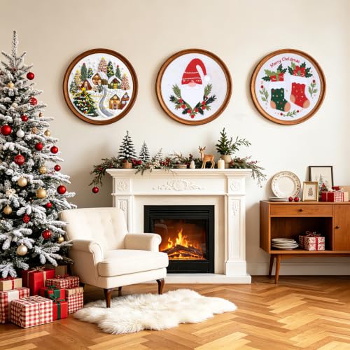 Christmas Embroidery Kit, 3 Pack Christmas Cross Stitch Kits for Adult - color: Christmas