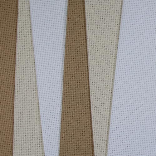 KCS 6 pc of 12" x 18"(30cmx45cm) 14CT Counted Cotton Aida Cloth Cross Stitch Fabric (White+Oatmeal+Khaki) - color: White+oatmeal+khaki