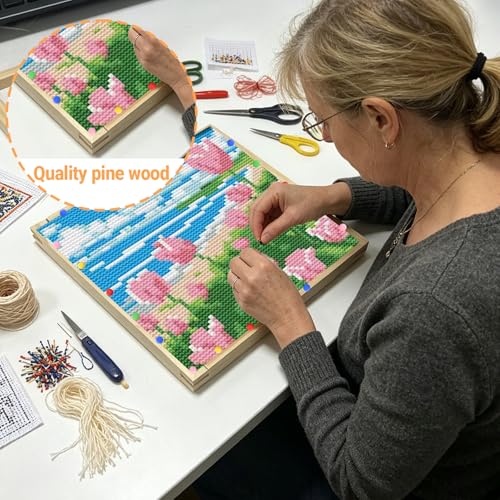 28 Pcs Wood Canvas Stretcher Bars 7 Sizes Needlepoint Frame Kit for Embroidery Needlework Oil Painting Posters Art Supplies with Hammer and Thumbtacks 6 8 12 14 16 18 20 Inch - size: 7 Size