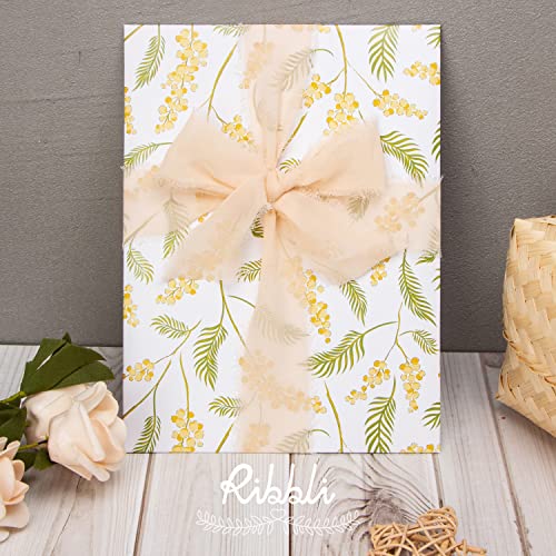 Ribbli Chiffon Ribbon - 1.5 inch x 30 Yard Champagne/Nude Silk, Handmade for Wedding Invitations, Gift Wrapping, Bridal Bouquets, Flower Arrangements - color: Champagne