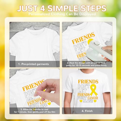Dtf Transfers Ready to Press - 20Pcs Childhood Cancer Awareness Iron on Transfers Gold Ribbon Iron on Decals Cancer Survivor Heat Transfer Vinyl Stickers for Charity Clothing Pillows Bag DIY Crafts - color: Cancer Awareness