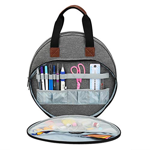 Shinyzone Cross Stitch Storage Tote, Embroidery Projects Bag with Zipper Pockets Organiser for Hoops, Charts and Threads - color: Grey