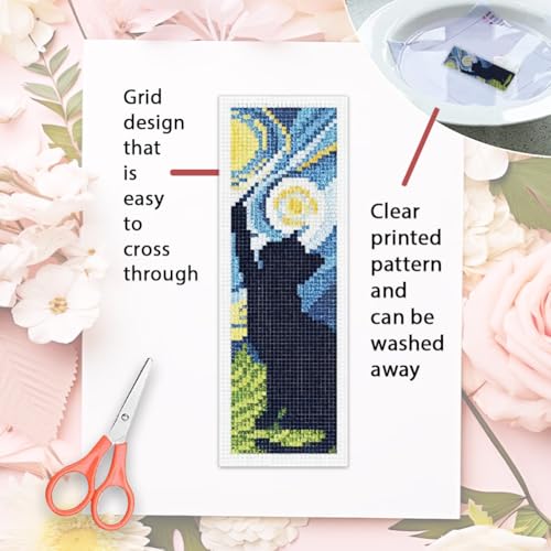 ORIGACH 6 Set Black Cat & Starry Night Cross Stitch Bookmark Kit - style: Black Cat & Starry Night