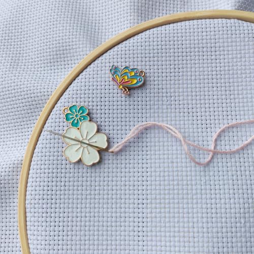 2 Pieces Flower Butterfly Needle Minders, Women Magnetic Needle Nanny Keeper, Cute Cross Stitch Embroidery Needlepoint Needlework Accessories Set for Sewing Needle and Pin Holders (Blue) - color: blue