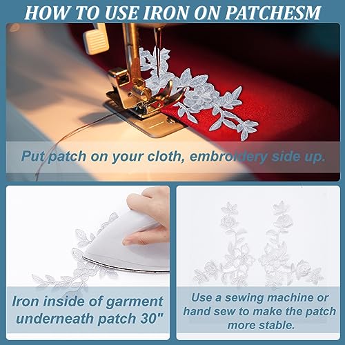 NBEADS 12 Pcs Embroidery Flower Patches, Iron on Patches Sew on Patches with Beads White and Silver Floral Repair Appliques for Wedding Dress Decoration Repair Clothing Backpacks Jeans Caps - color: Silver Floral--3 Styles 12 Pcs