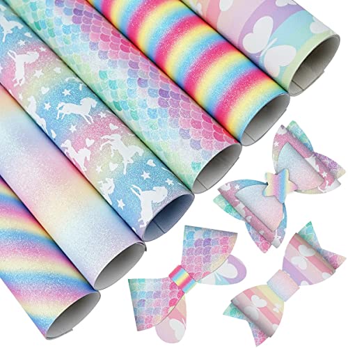 Litchi 6 Pack 8x12 Inch Faux Leather Sheets for Bow Earring, Easy to Cut Vinyl Fabric for Cricut, Durable Fade Resistant Leatherette Without Smell, Rainbow - color: Rainbow