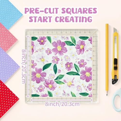 Aubliss 50pcs 100% Cotton Fabric Bundle 8" x 8" PreCut Fat Squares Sheets - color: Assorted Prints, size: 50PCS 8" x 8"