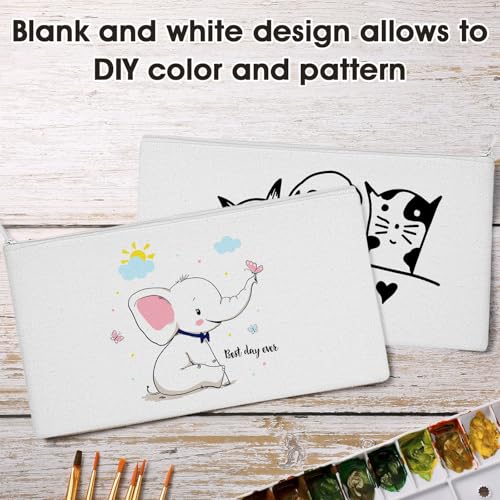 Shappy 40 Pieces Canvas Pouch Zipper Pen Makeup Cosmetic Bag, Pure White - color: Pure White