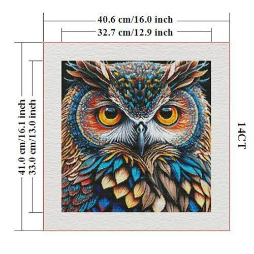 ITSTITCH Stamped Cross Stitch Kits - Full Set of Embroidery for Beginners or Adults,14 CT 2 Strands DIY Owl Patterns Counted Arts Craft 16.1×16.1 inch - color: Owl