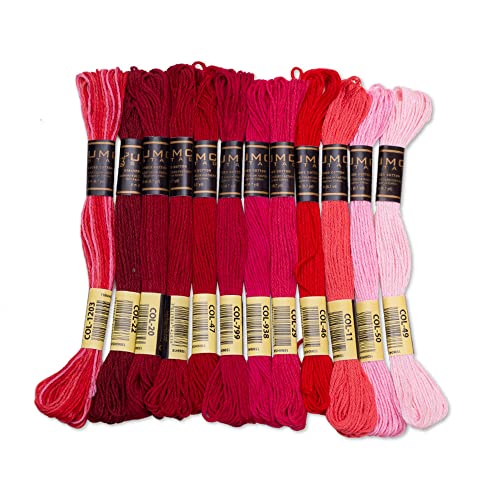 12 Pieces | Premium Embroidery Thread | 100% Egyptian Cotton Premium Skeins | Cross Stitch Embroidery Floss | Oeko TEX Certified Stranded Cotton (Red Tones) - color: Red Tones