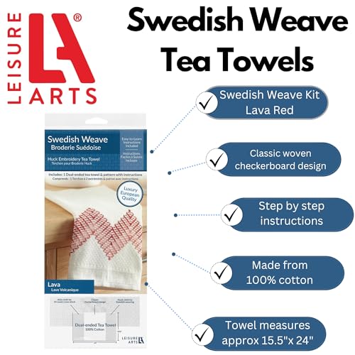 LEISURE ARTS Swedish Weave Towel Kit, Lava Red, Traditional Swedish Weaving, Huck Weaving, Weaving Patterns, Weave Fabric, Towels