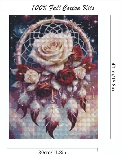 Dream Catcher Counted Cross Stitch Kits for Adults, Flowers Stamped Cross Stitch Kits for Beginners, Needlepoint Cross-Stitch Patterns Embroidery Kits Arts and Crafts for Home Decor 12×16 Inch - color: X240824
